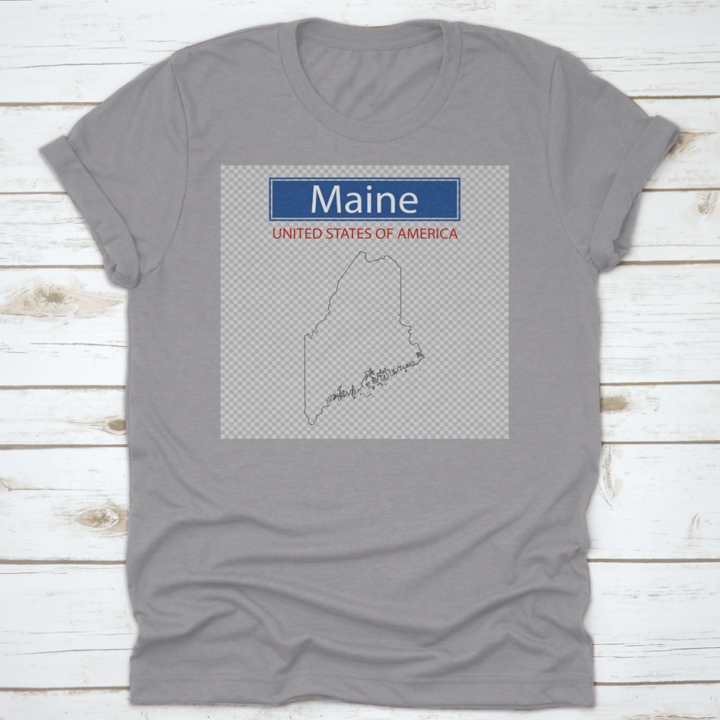 A comfortable t-shirt featuring an outline map of the state of Maine, showcasing its unique shape and geographical features.